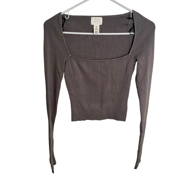 H&M Square-Neck Crop Top Brown Gray M - Picture 1 of 8